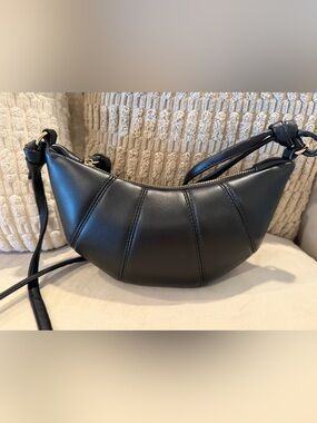 New Black Crescent Genuine Leather Shoulder Bag Adjustable Straps